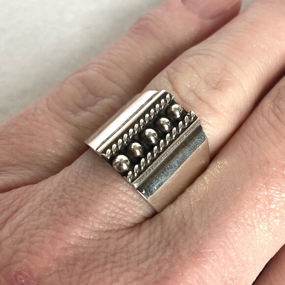 Sterling Silver 925 ATI Mexico Bead Ball Wide Band Ring Tapered Shank Sz 5.5 - Picture 13 of 16